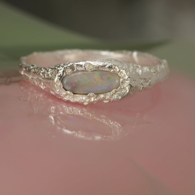 elongated oval opal ring - Size 11