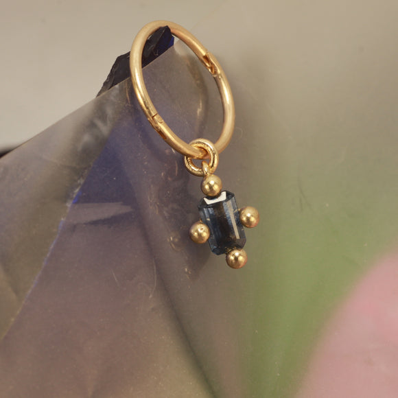 Blue sapphire hanging hoop