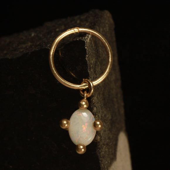 fat red and white opal hanging hoop