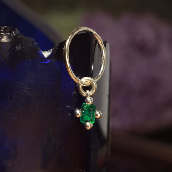 lab emerald hanging hoop