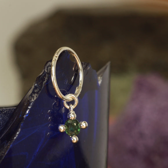 green sapphire hanging hoop
