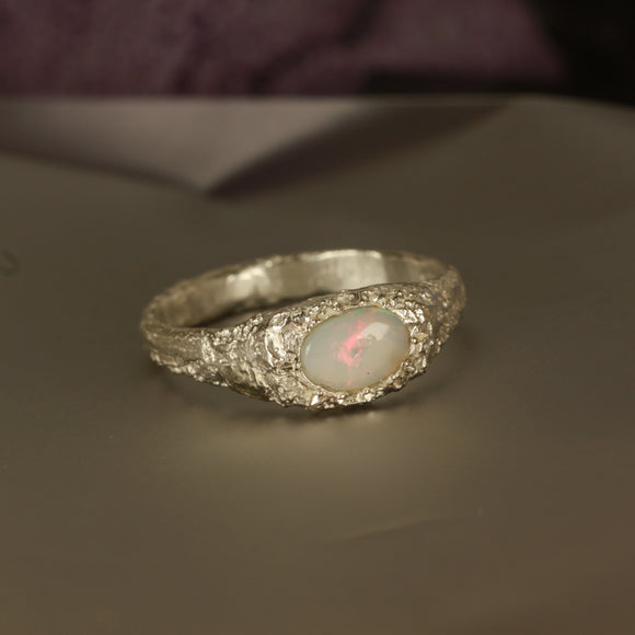 white sandcast opal ring - Size 7.5