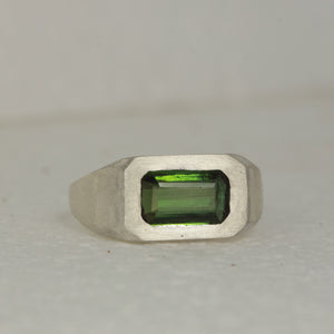 green tourmaline emerald cut signet
