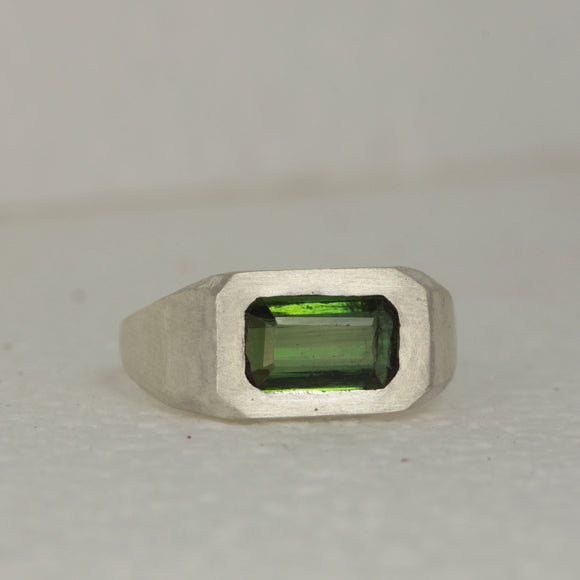 green tourmaline emerald cut signet