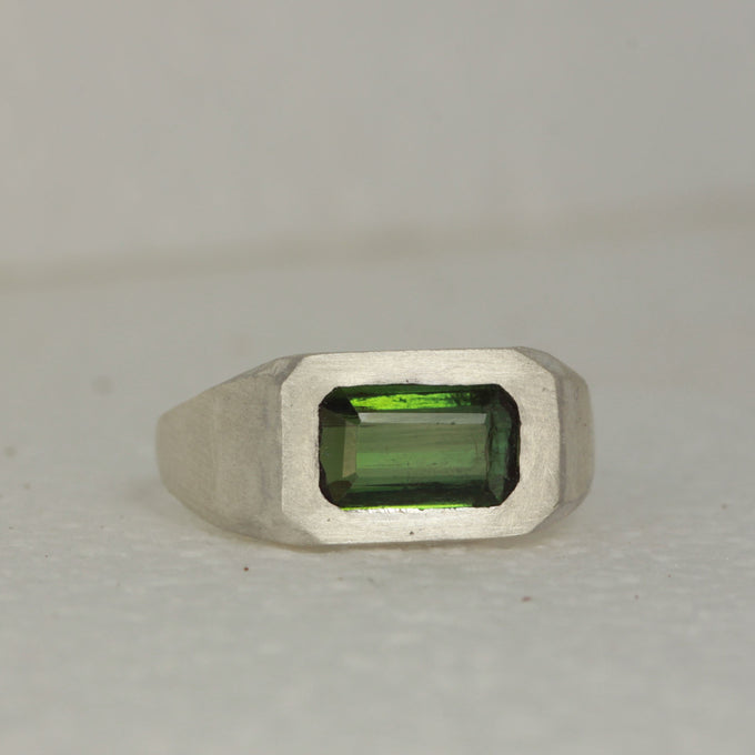 green tourmaline emerald cut signet