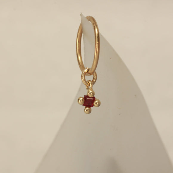 tiny natural ruby hanging hoop