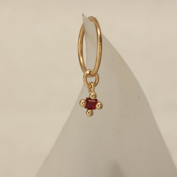tiny natural ruby hanging hoop