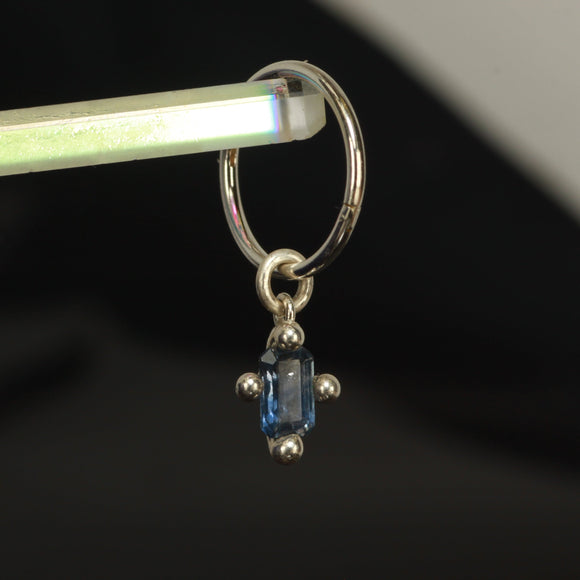 blue sapphire hanging hoop