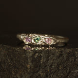Green and pink sapphire melted ring- Size 7.5 / P