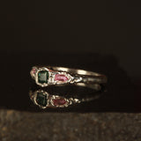 Melted teal sapphire ring double pink Size: 4.75 / J