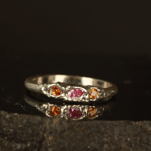 Orange and pink sapphire melted ring- Size 7.5 / P