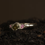green and pink sapphire melted ring Size: 7.75 / P