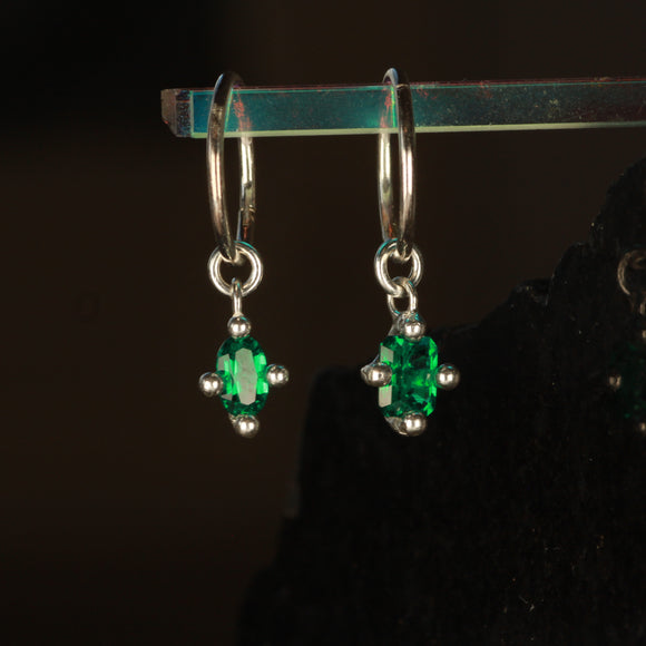 lab emerald twin hanging hoops