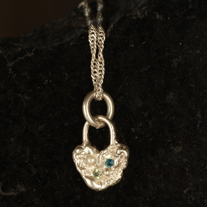Silver melted heart pendant and chain
