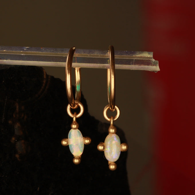 Opal hanging hoop gold pair