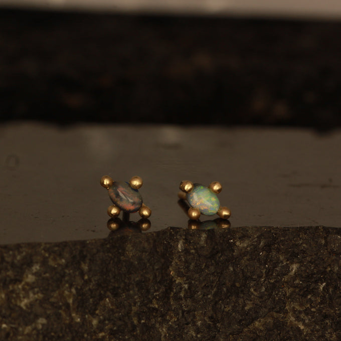 Devil and angel influence opal stud earrings