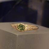 Melted green sapphire and pink diamond ring