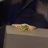 Melted green sapphire and pink diamond ring