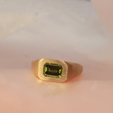 Green emerald cut signet