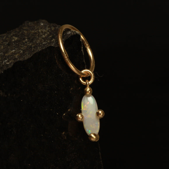 Elongated opal hanging hoop
