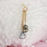 Sliding pearl earring - black tahitian pearls - one off