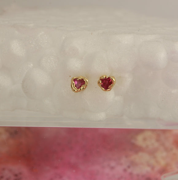 tiny secret ruby heart stud earrings