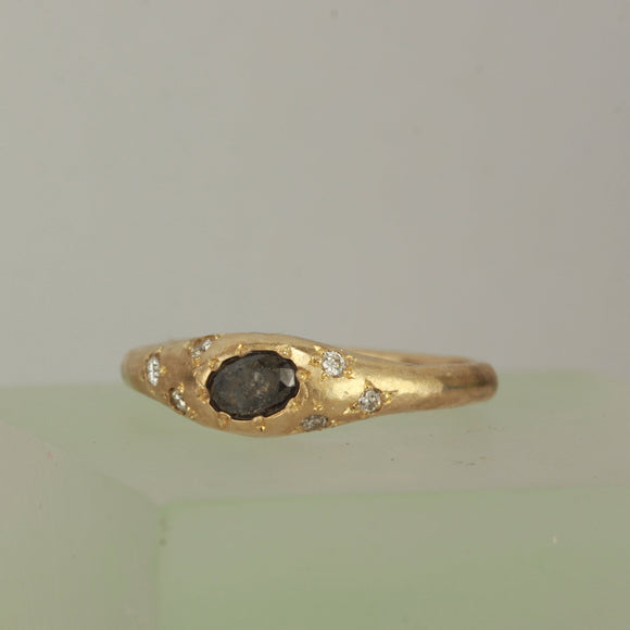 Black salt and pepper diamond ring - Size 7.5