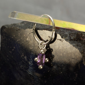 Amethyst emerald cut hanging hoop