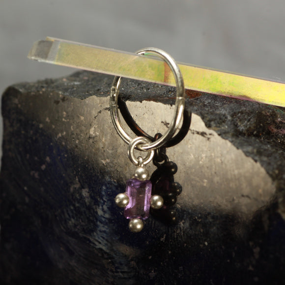 Amethyst emerald cut hanging hoop