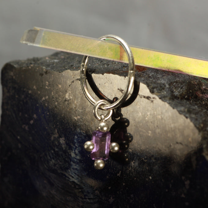 Amethyst emerald cut hanging hoop