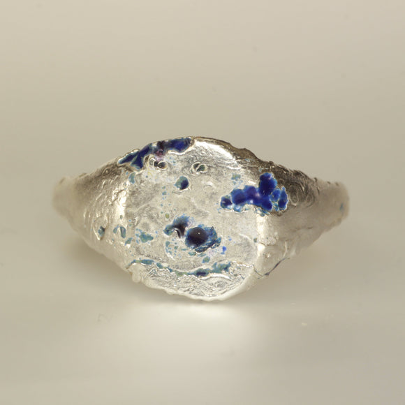 Blue enamel sandcast ring - Size 10.5